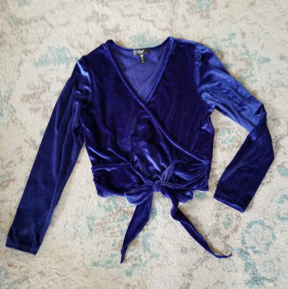 Aqua girls blue velour crop top